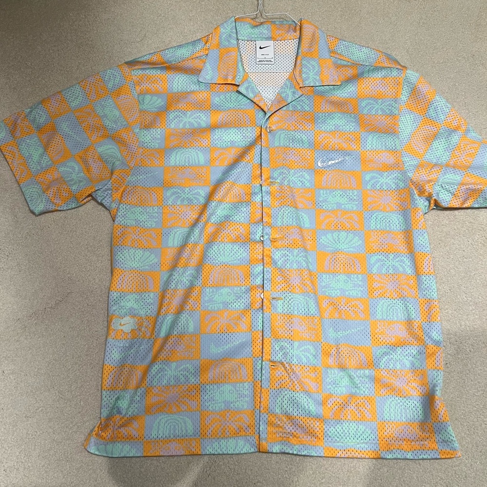 Nike Vibrant Orange and Blue Casual Button Down Shirt